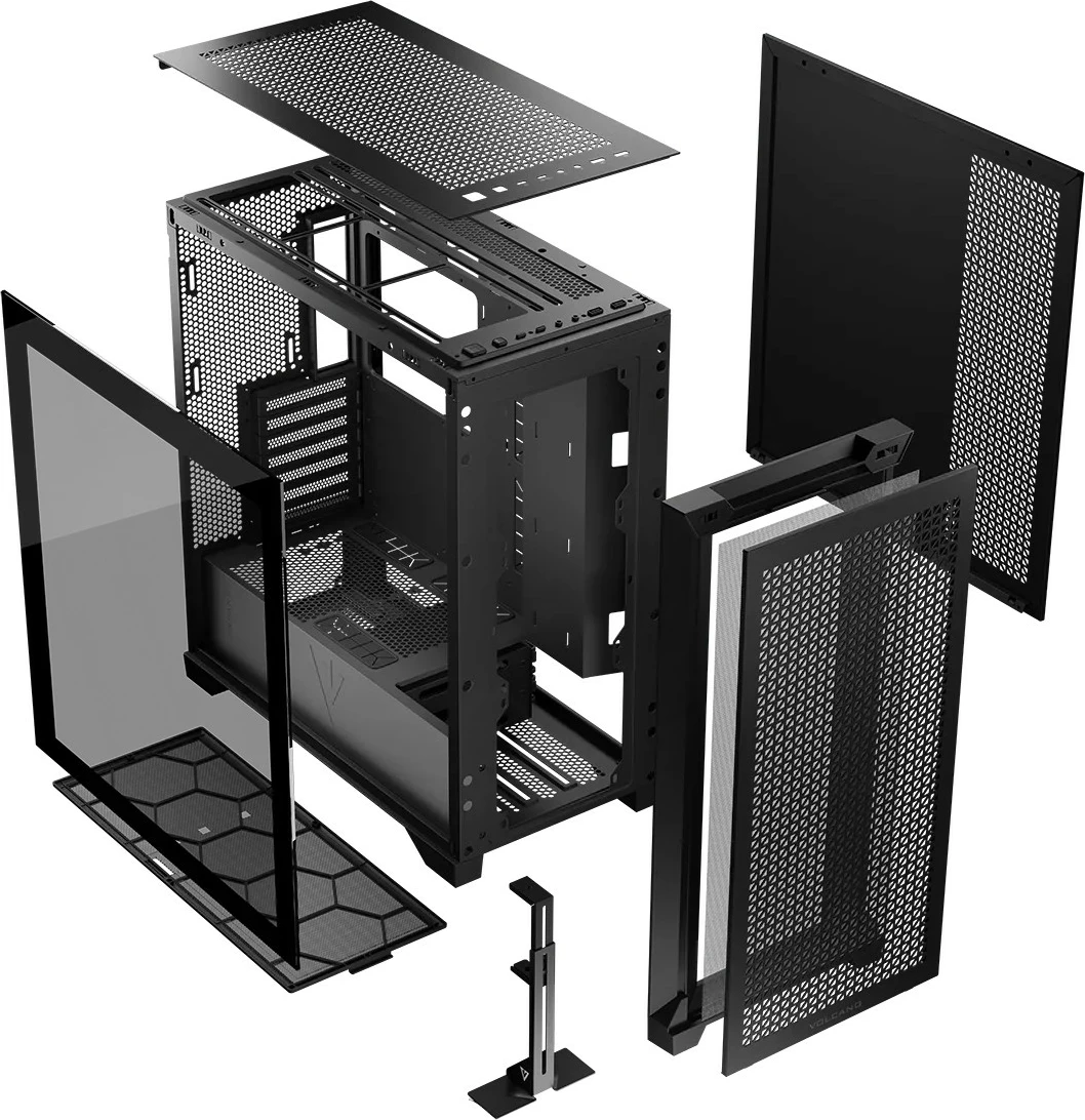 Kasë kompjuteri, MODECOM Volcano Expanse T (AT-EXPANSE-TG-NF-10-000000-0002), Midi Tower ATX/mATX/ITX, xham i temperuar, pa ventilatorë, ARGB, USB-C, e zezë
