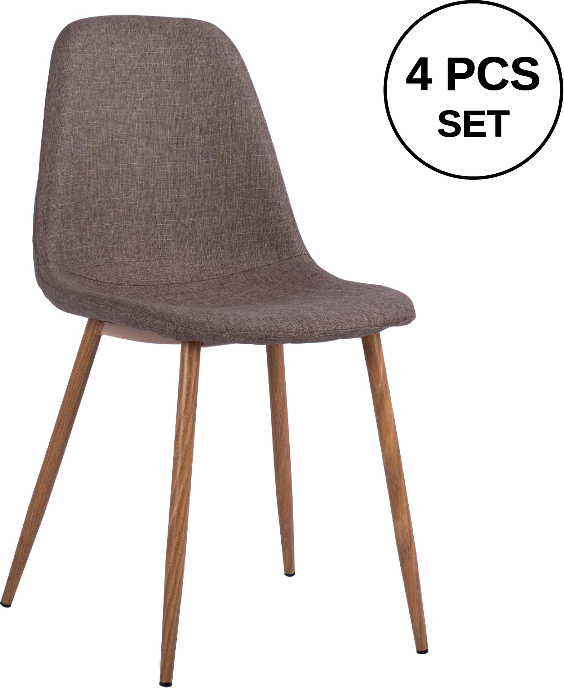 Karrige ngrënieje Leonardo FH00100.03 me këmbë metalike dhe pëlhurë kafe 44x55x85 cm, set prej 4 copë