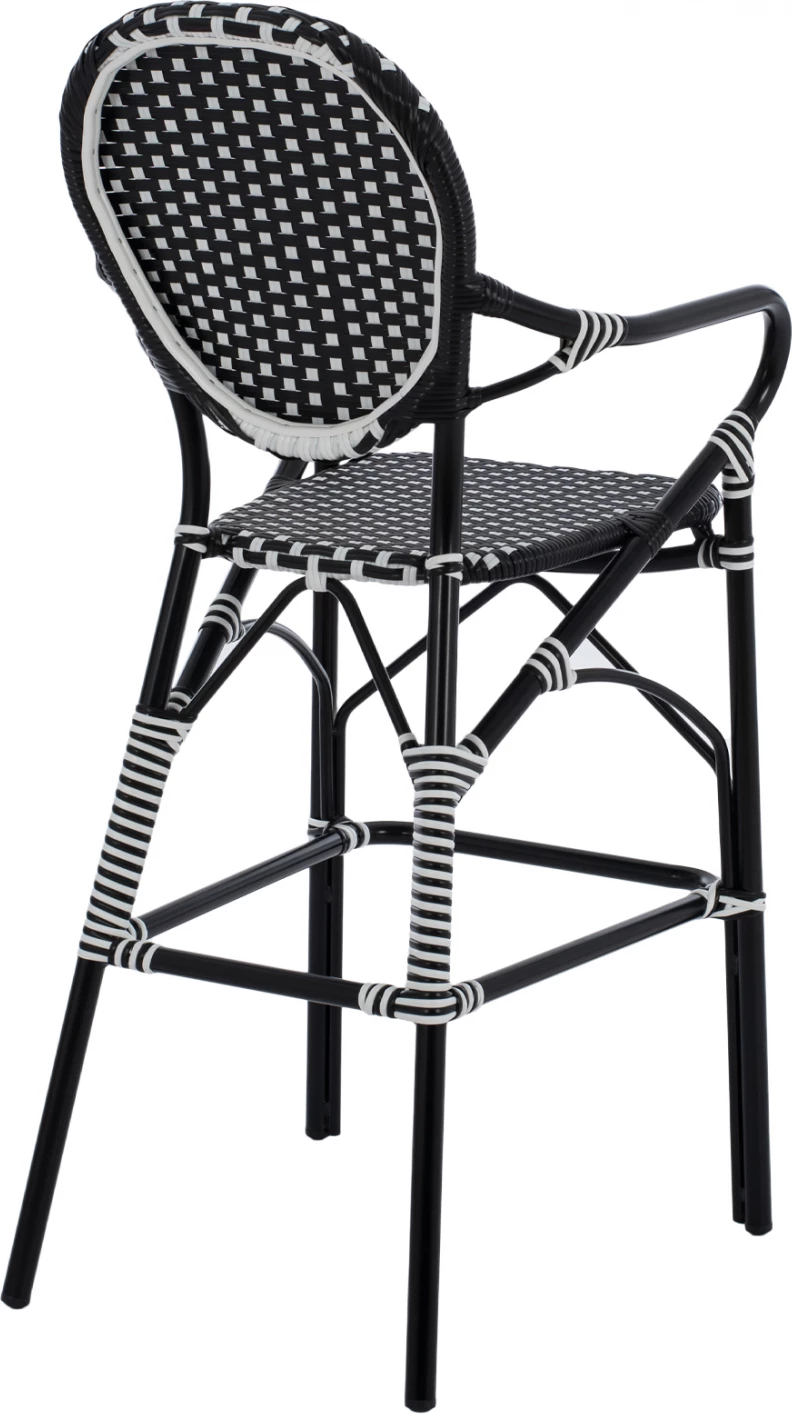 Karrige për bar alumini, pamje bambuje, me thurje, ngjyrë zezë dhe bardhë, FH5794.02, 56x60x126 cm