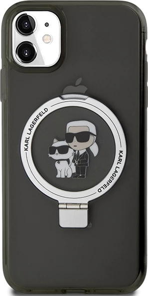 Mbështjellës Karl Lagerfeld Ring Stand Karl&Choupette MagSafe për iPhone 11/XR, e zezë