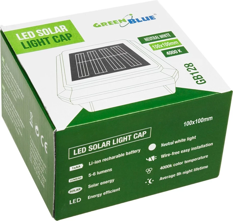 Llambë solare për shtyllë gardhi GreenBlue GB128 me sensor errësire, e zezë