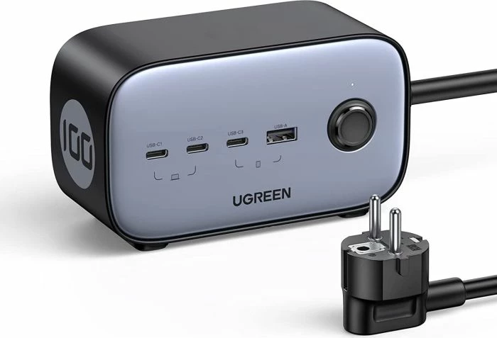 Karikues dhe shpërndarës rryme UGREEN DigiNest Pro 60167 100W GaN 6-në-1 (3x USB-C, 1x USB-A, 2x prizë, kabllo 1.8m) zi/gri