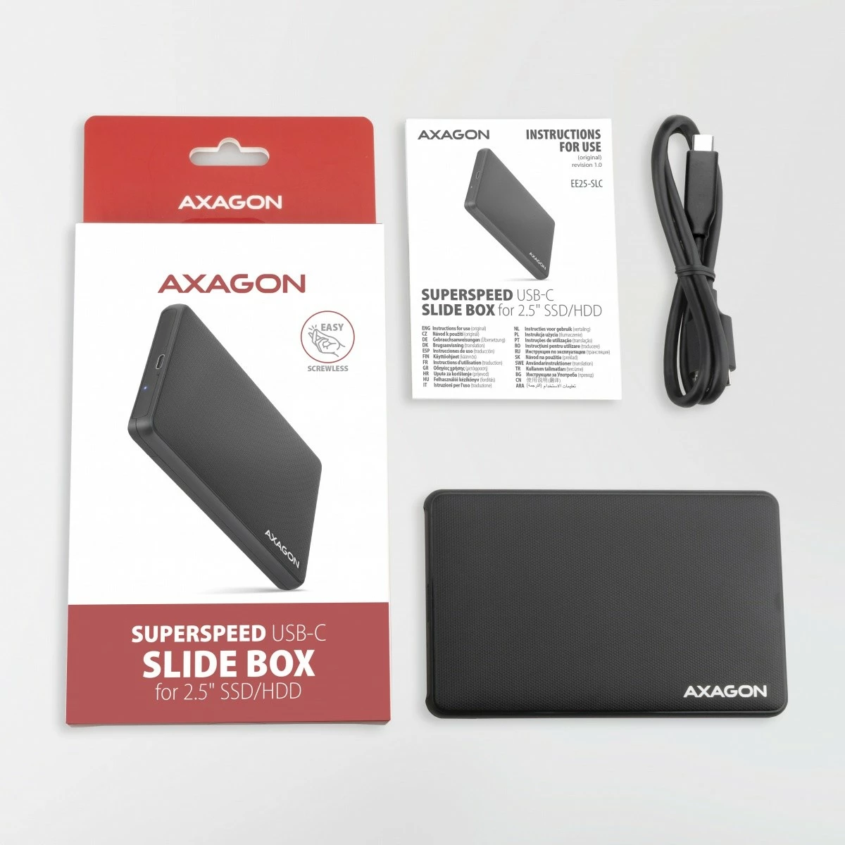 Kasë e jashtme AXAGON EE25-SLC për disk 2.5", USB-C 3.2 Gen 1, SATA 6G, e zezë