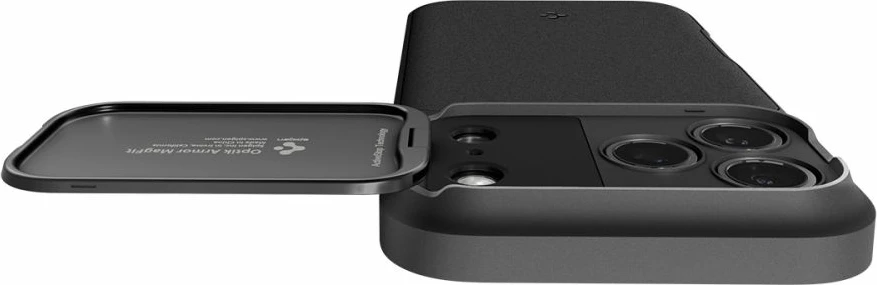 Mbështjellës MagSafe Spigen Optik Armor për iPhone 17 Pro Max me kapak rrëshqitës kamere TPU+PC i zi