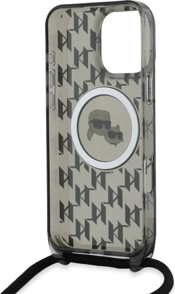Mbështjellës Karl Lagerfeld IML Crossbody Monogram Karl & Choupette Head MagSafe për iPhone 16 Pro, Zi