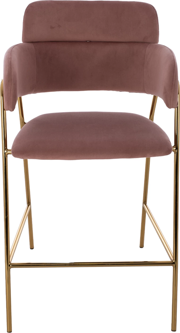 Karrige për bar mesatare, kadife rozë e zbehtë, kornizë e artë, FH8735.02, 54x58x95 cm., set prej 2 copë