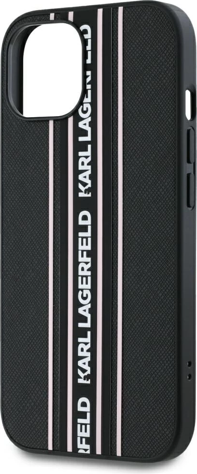 Mbështjellës Karl Lagerfeld Saffiano Athleisure Stripes Cord për iPhone 15, Rozë