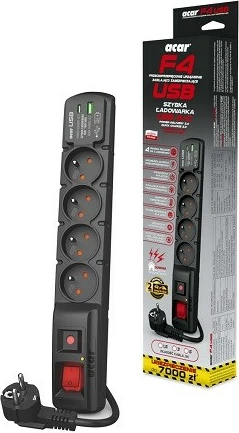 Kabllo mbrojtëse Acar F4 USB A+C, 5m, e zezë