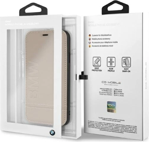 Mbështjellës BMW Logo Imprint për iPhone XR, lëkurë natyrale, Bezhë