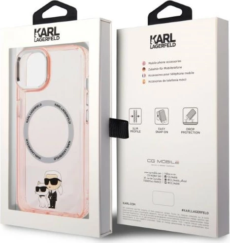 Mbështjellës Karl Lagerfeld KLHMP14MHNKCIP për iPhone 14 Plus 6.7", MagSafe, rozë