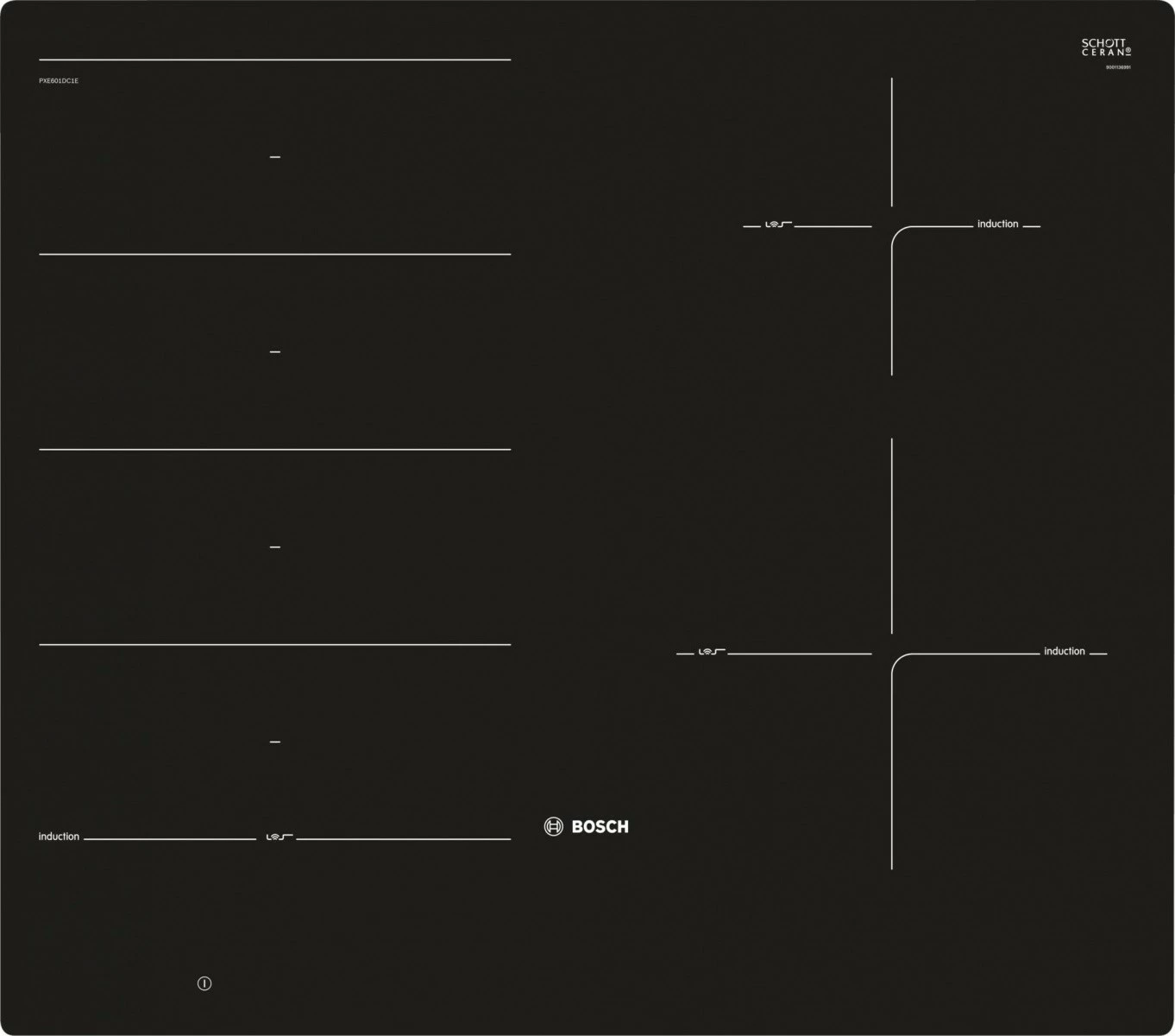 Pllakë gatimi me induksion Bosch PXE601DC1E, 4 zona, e zezë