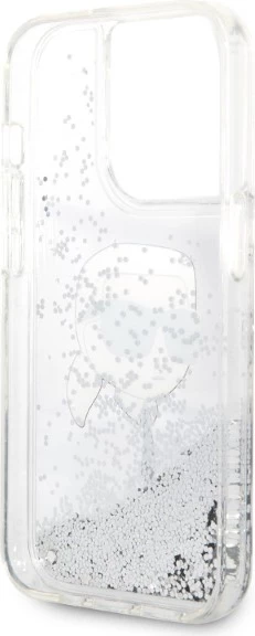 Mbështjellës Karl Lagerfeld KLHCP14LLNKHCH për iPhone 14 Pro 6.1", Glitter Karl Head, argjendtë