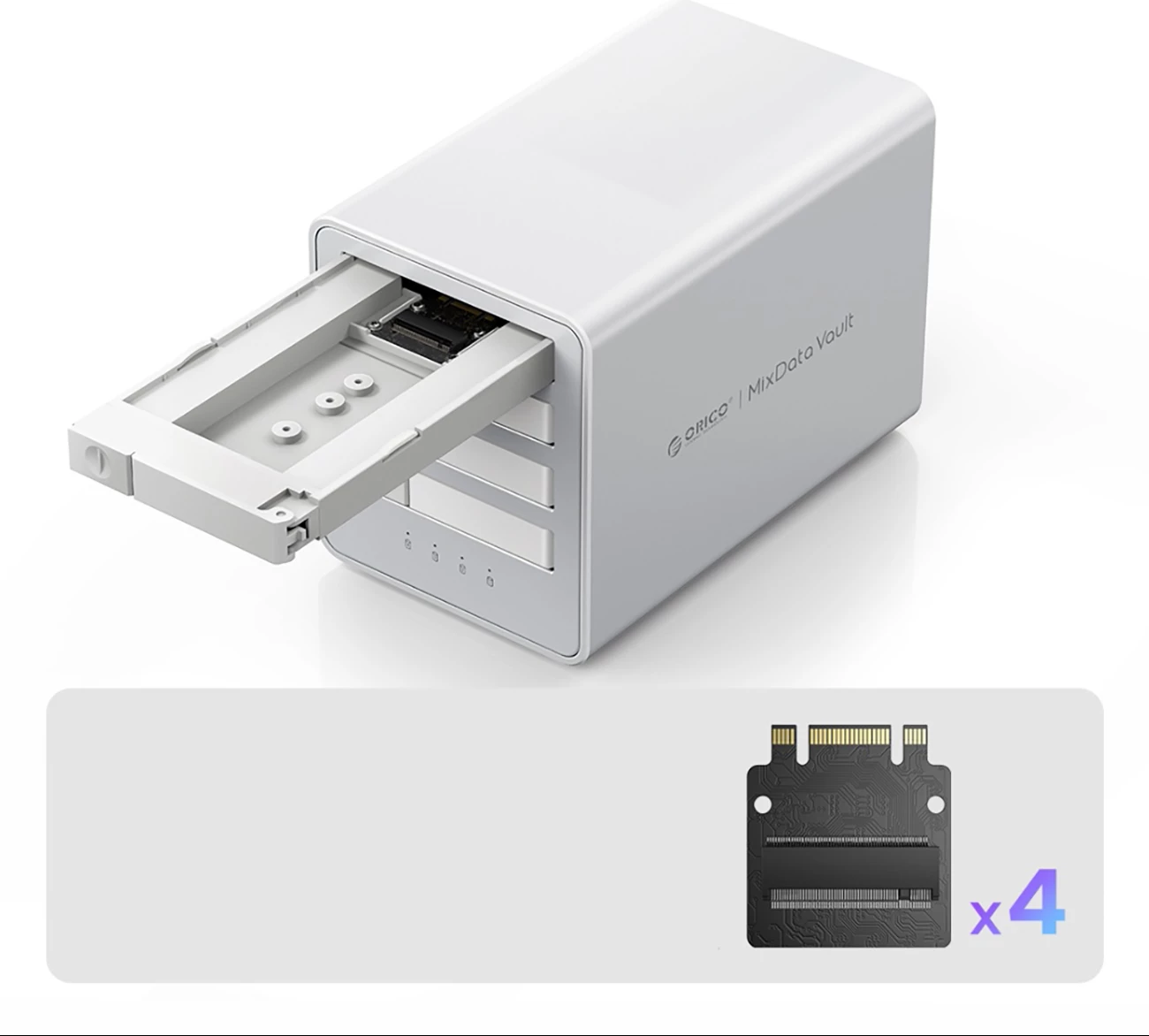 DAS 4-bay për M.2 NVMe SSD, Orico, 8848U4, deri 40 Gbps, deri 32 TB, e bardhë