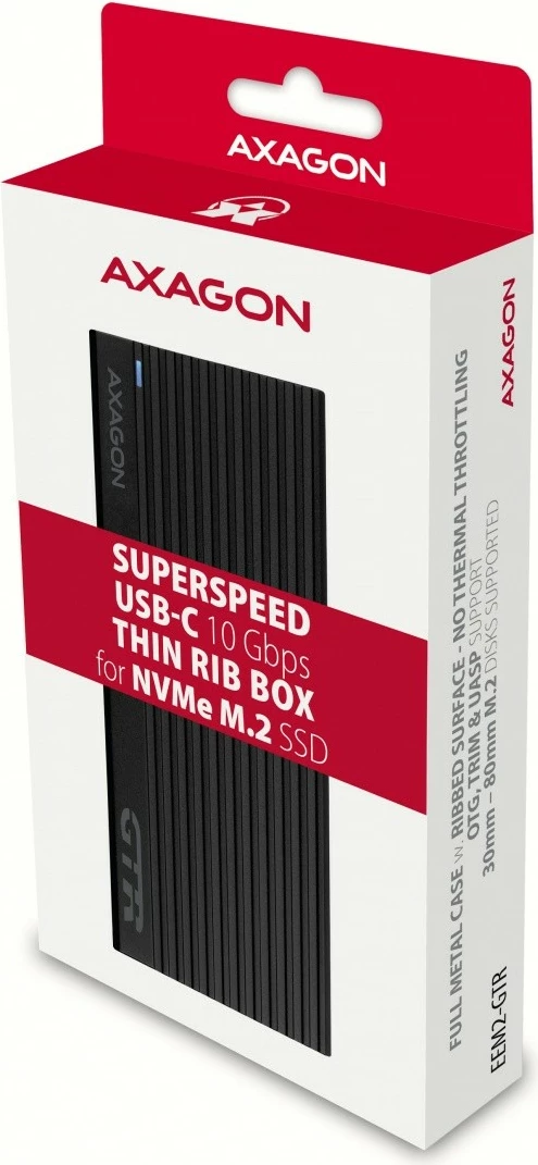 Kasë e jashtme AXAGON EEM2-GTR për NVMe M.2 SSD, USB-C 3.2 Gen 2, Alumini, E zezë