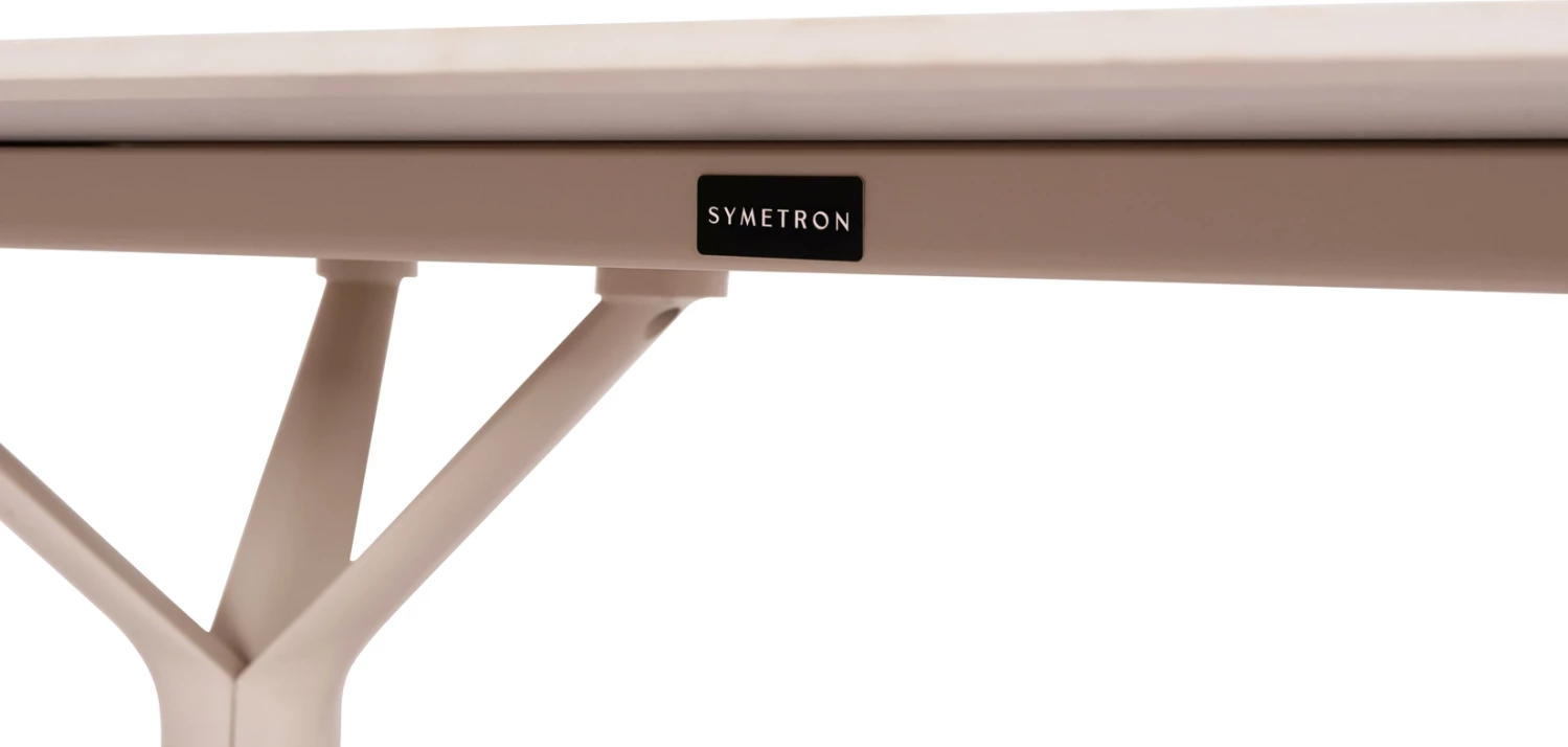 Tavolinë oborri, kornizë alumini, sipërfaqe prej guri të sinterizuar, krem, 180x90x75cm