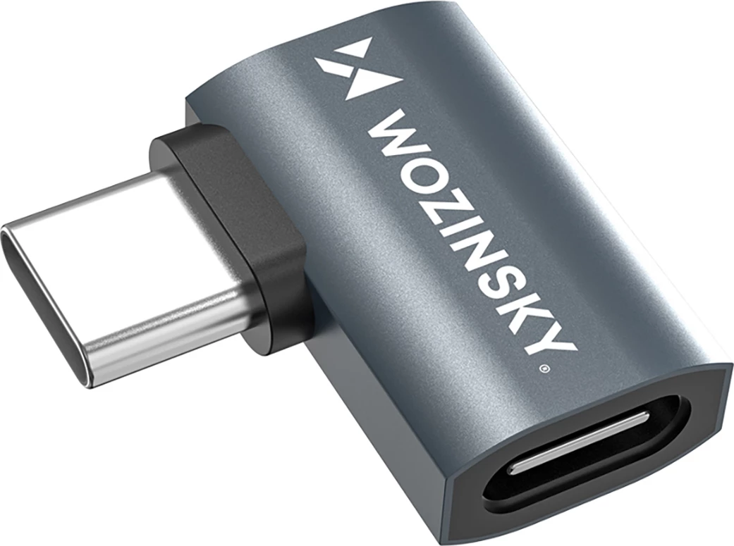 Adapter USB-C mashkull në USB-C femër këndor anësor, Wozinsky WPKB-01, 40Gb/s, 240W PD3.1, 8K 60Hz, OTG, gri