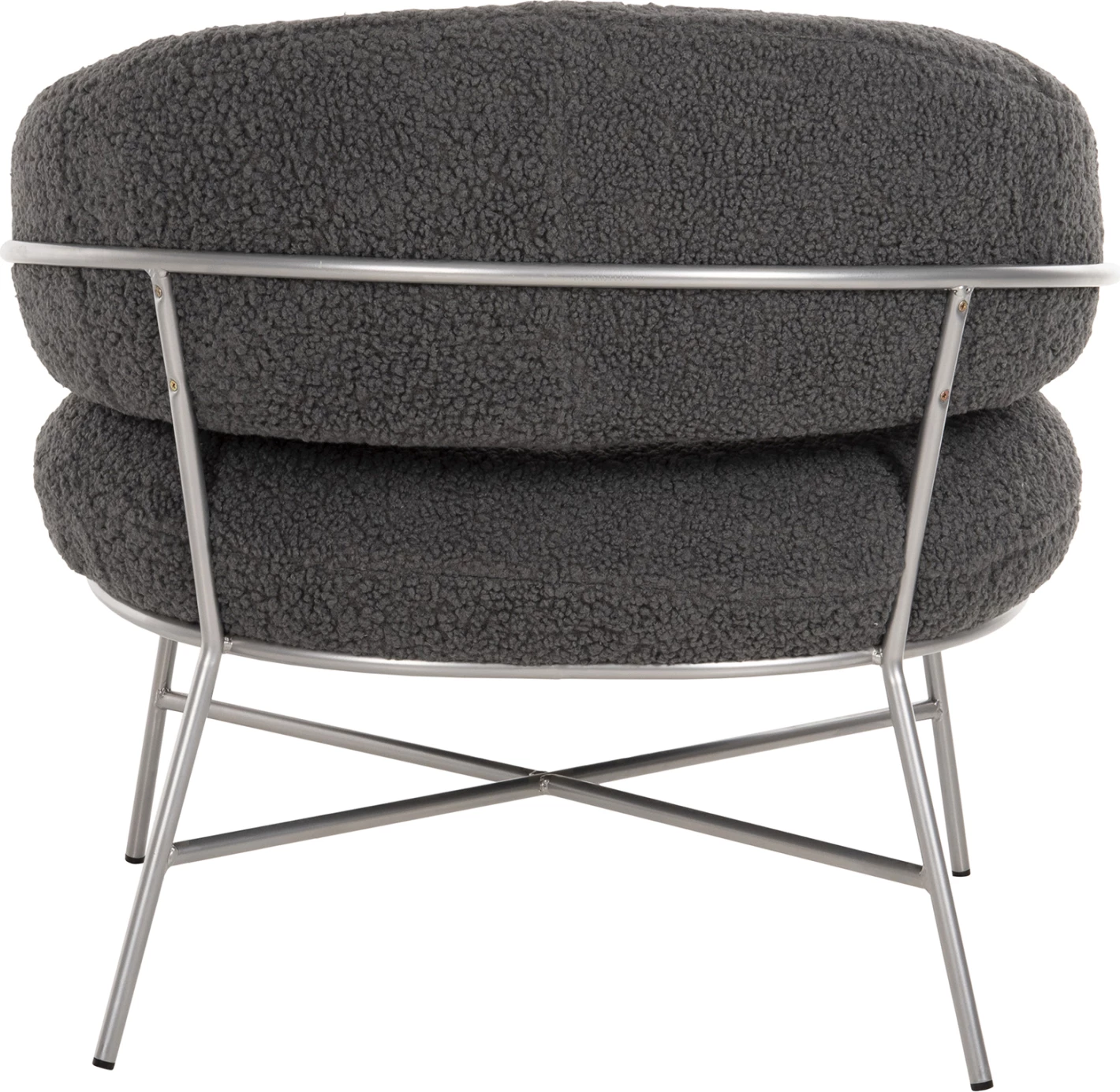 Fotelje TRUDI, stof boucle gri, kornizë metalike argjendi, 84x79x76cm