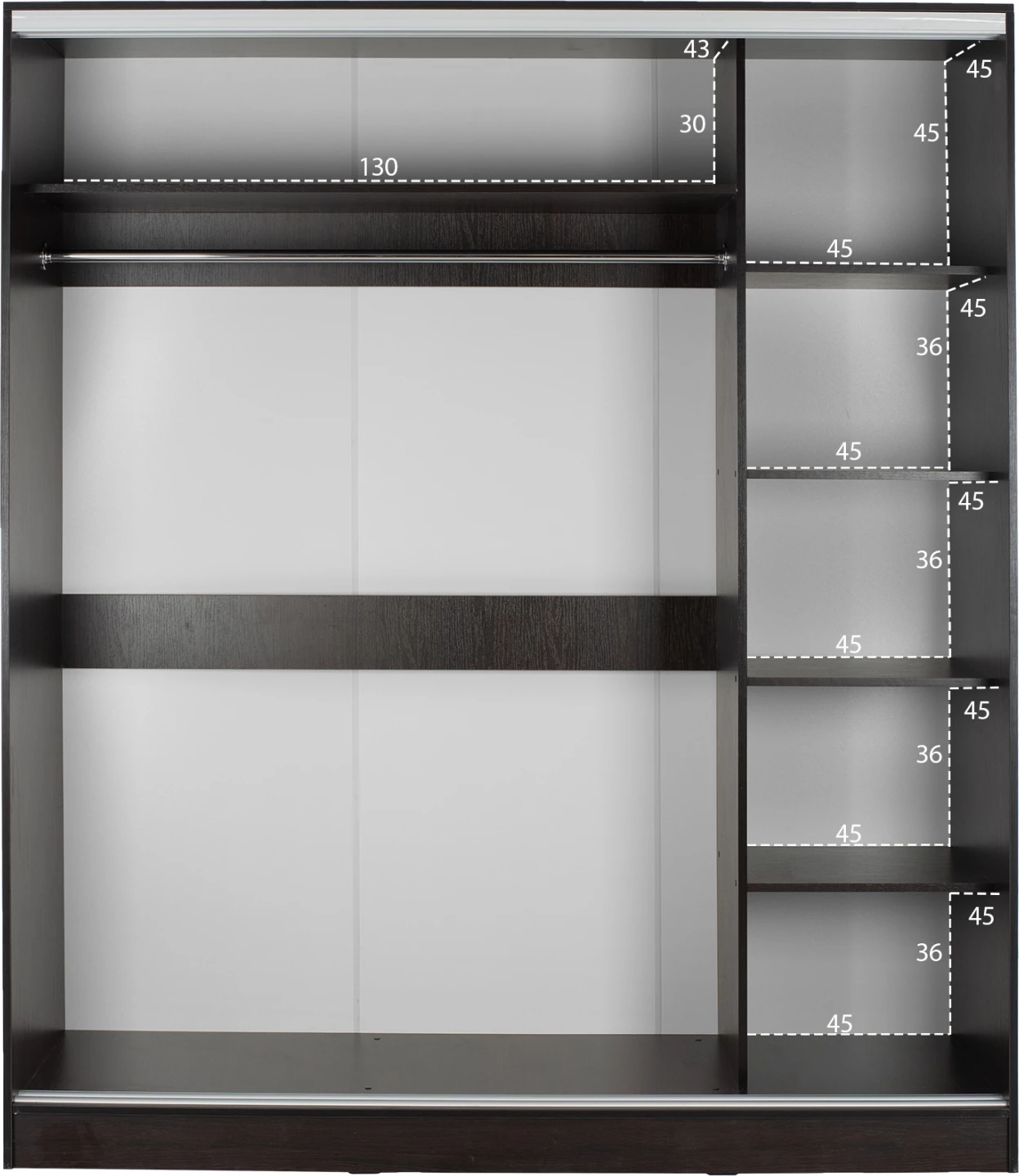 Dollap dy-leafësh, dyer rrëshqitëse, pasqyrë, ngjyrë wenge, FH2434.02, 160x60x210H