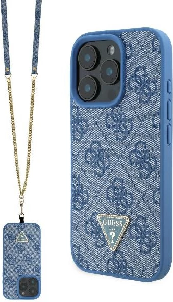Mbështjellës Guess Crossbody 4G Metal Logo për iPhone 16 Pro Max, Kaltër