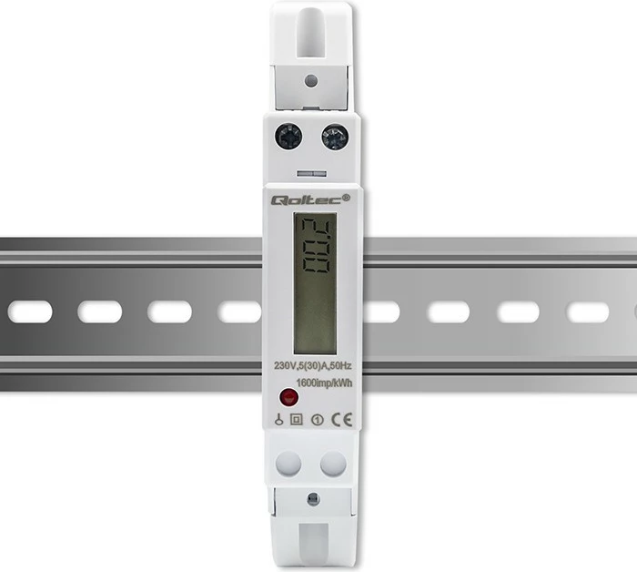 Matës energjie njëfazësh Qoltec 50993, montim në shinë DIN, 230V, 30A, LCD, Bardhë