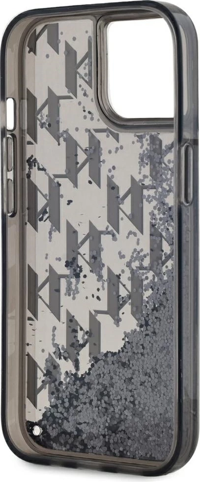 Mbështjellës Karl Lagerfeld Liquide Glitter Monogram Gradient për iPhone 15, i zi