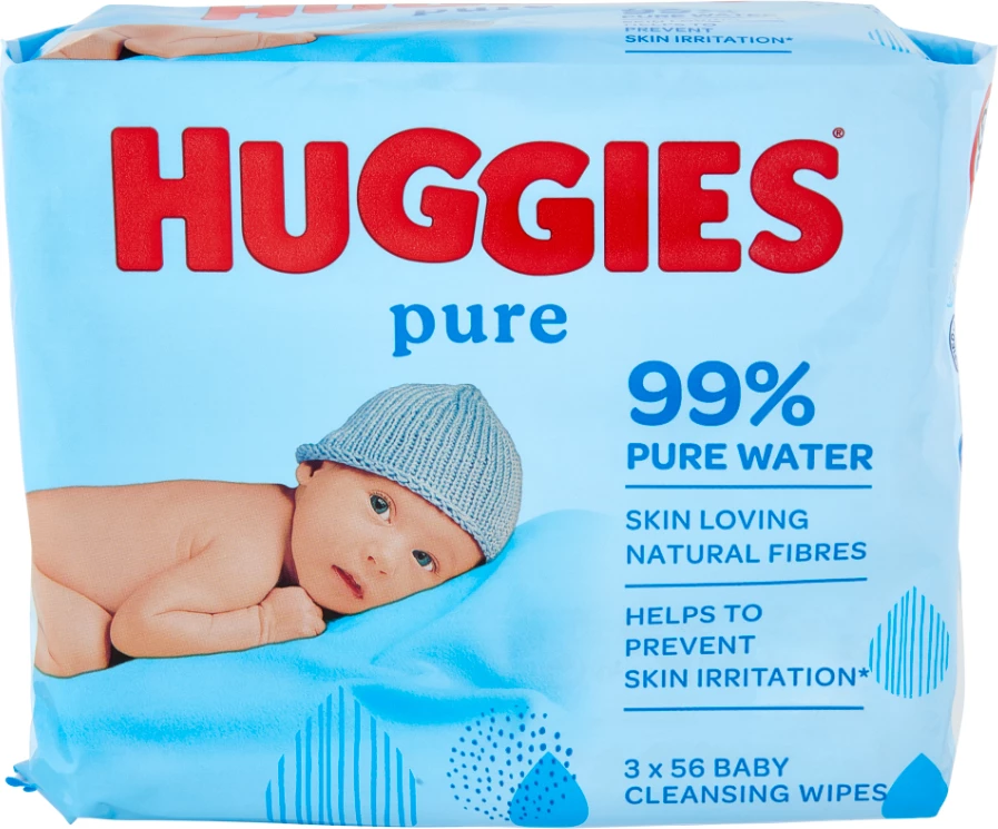 Letra të lagura Huggies® Pure 99% Ujë Pako e Trefishtë (3 x 56 copë)