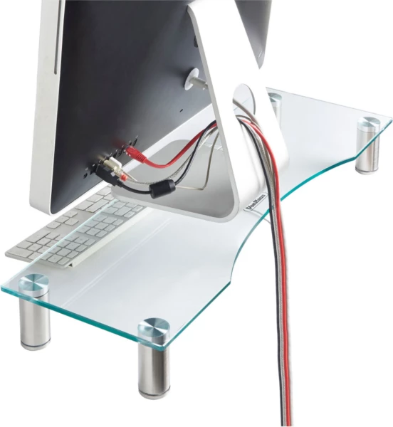 Mbajtës monitori VonHaus Glass Monitor Stand L 580x210mm, xham i temperuar 5mm, lartësi e rregullueshme 75-90mm, kapacitet 20kg, transparent