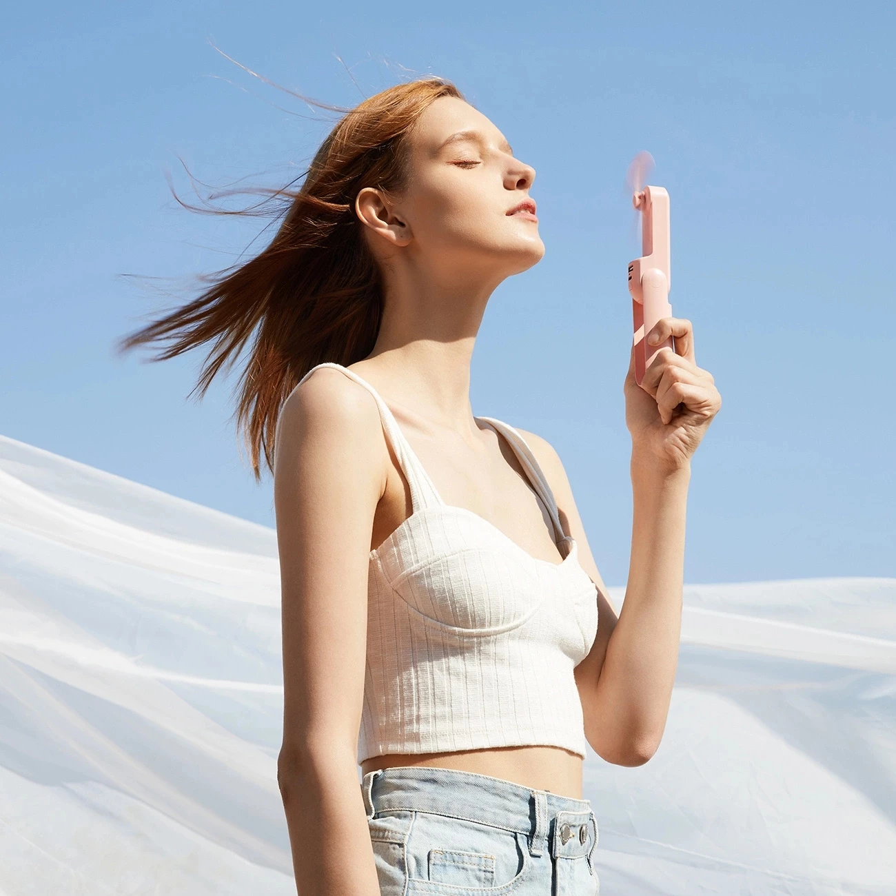 Ventilator dore Jisulife Life8 Plus, 4500 mAh, USB-C, me power bank dhe dritë LED, Rozë