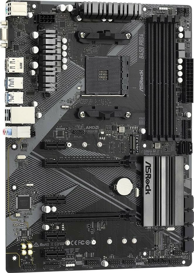 Pllakë amë ASRock B450 PRO4 R2.0, Socket AM4, ATX, 4 DDR4, M.2, DP/HDMI, USB 3.2, e zezë