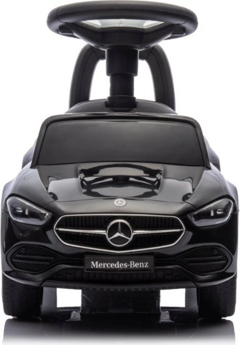 makinë shtytëse për fëmijë, Milly Mally Mercedes C-Class S 6103, 4 rrota, 12m+, ngarkesë 25 kg, timon me tinguj, ndarje nën sedilje, e zezë
