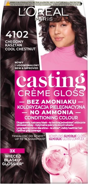 Ngjyrë për flokë për femra L'Oreal Paris Casting Creme Gloss 4102 Kasztan i ftohtë, 1 copë