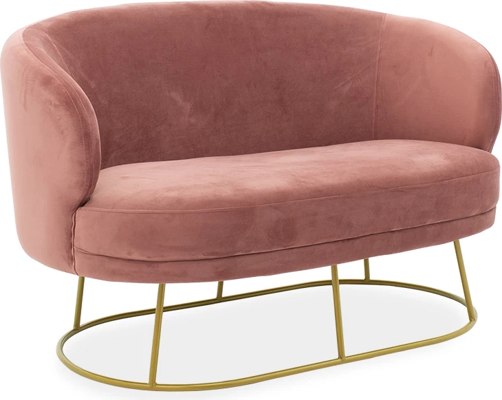 Divan dy ulëshe Rony, kadife ngjyrë mollë e kalbur, metal i artë, 132x82x83cm