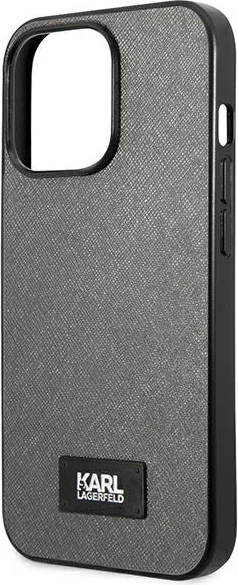 Mbështjellës Karl Lagerfeld Saffiano Plaque për iPhone 13 Pro Max 6.7", argjend