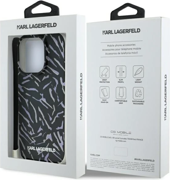 Mbështjellës Karl Lagerfeld Zebra me kordë për iPhone 16 Pro Max, Violet