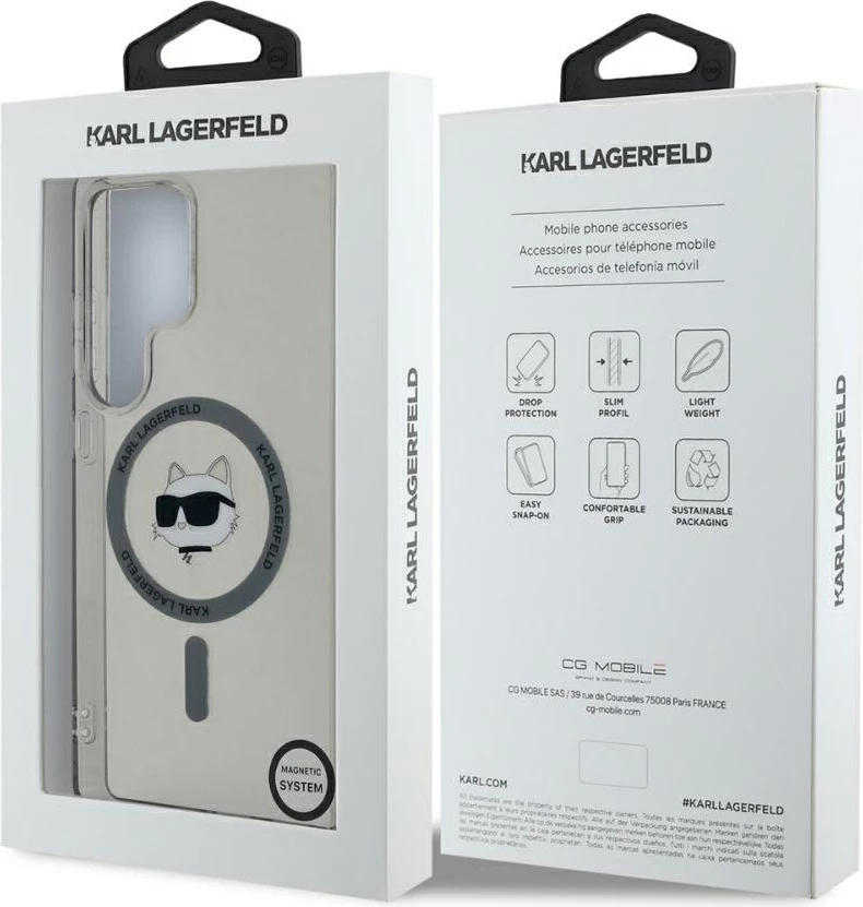 Mbështjellës Karl Lagerfeld Button Choupette Head Printed Logo MagSafe për Samsung Galaxy S25 Ultra, i zi