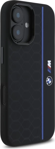 Mbështjellës BMW Silicone Hexagon Blue Line MagSafe për iPhone 16, Zi