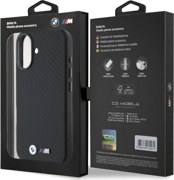 Mbështjellës BMW Carbon Wrapped Metal për iPhone 16, i zi