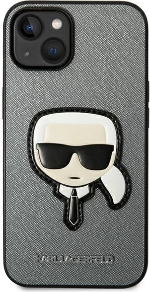 Mbështjellës Karl Lagerfeld KLHCP14MSAPKHG për iPhone 14 Plus 6.7", hardcase, Saffiano Karl's Head Patch, argjendtë