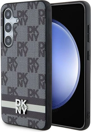 Mbështjellës DKNY Leather Checkered Mono Pattern & Printed Stripes për Samsung Galaxy S24, i zi