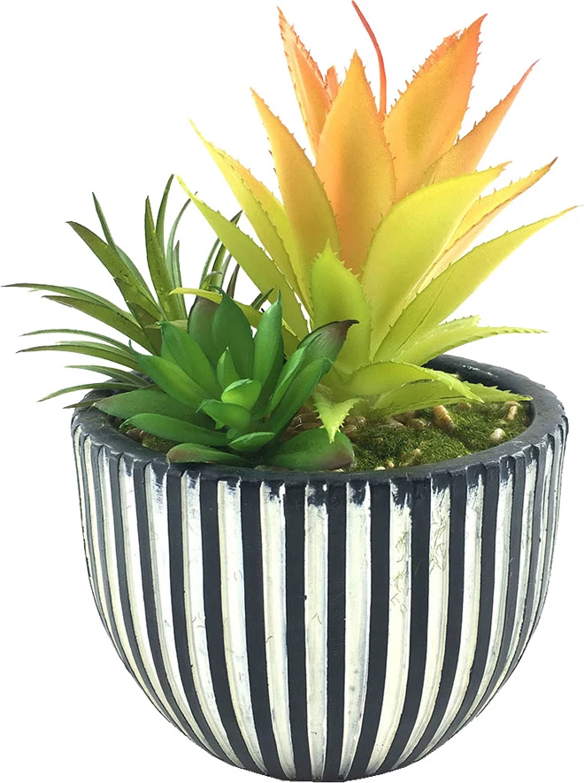 Bimë artificiale LAKHSMI 4, vazo polirezine, 13x13x18.5cm, e zezë, e bardhë, e gjelbër