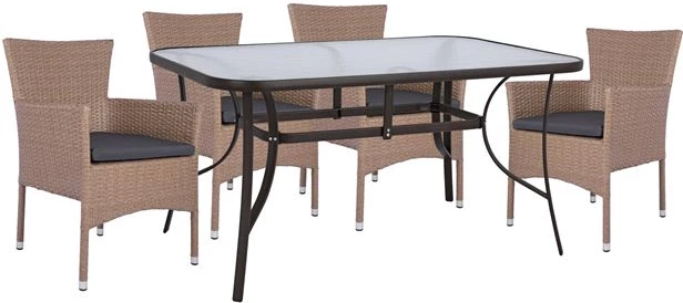 Set 5 pjesë Tavolinë Metalike Kafe 150x90 me 4 karrige kafe-moka Wicker FH10586.02