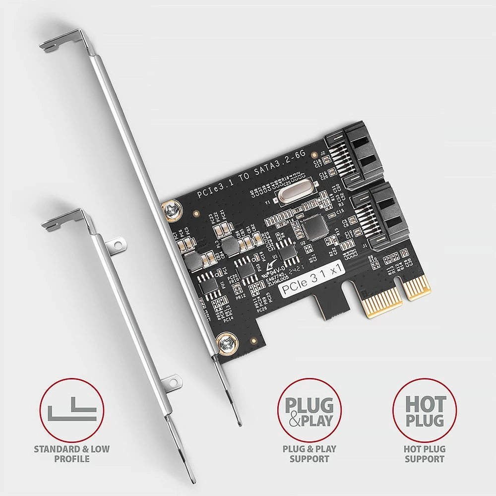 Kontroller PCIe AXAGON PCES-SJ2, 2x SATA 6G, JMB582, për kompjuter, i zi