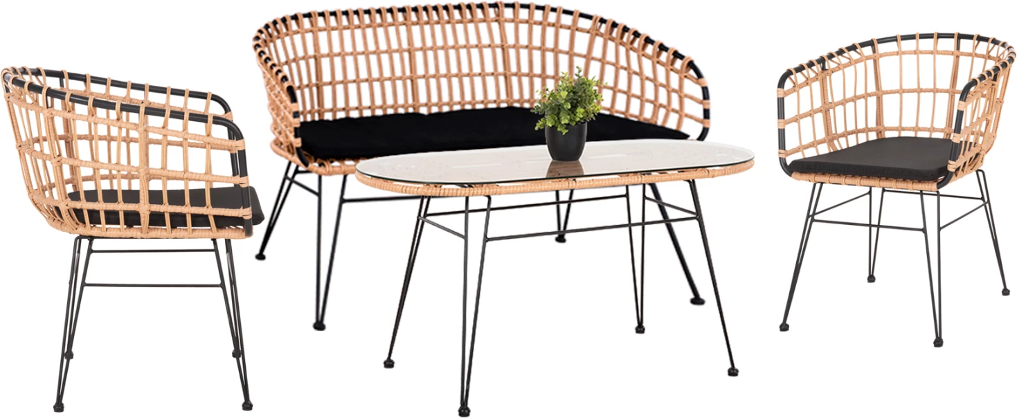 Set kopshti ALLEGRA FH21051, 4 pjesë, ratan/të zeza