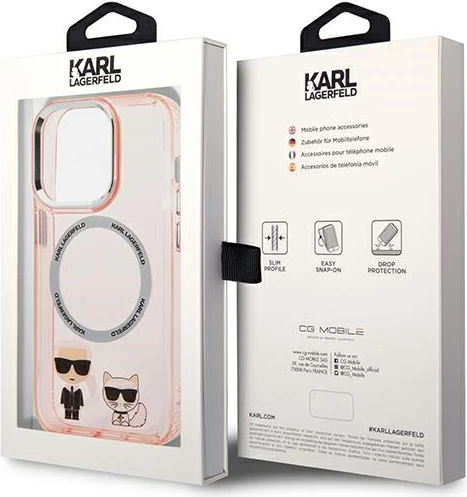 Mbështjellës Karl Lagerfeld KLHMP14LHKCP për iPhone 14 Pro 6.1", hardcase, MagSafe, rozë