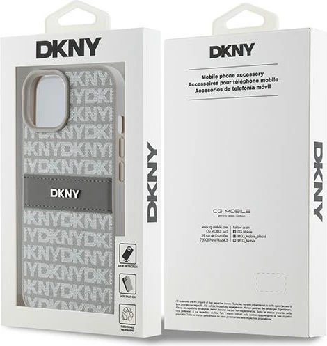 Mbështjellës DKNY Mono Stripe & Metal Logo për iPhone 15 Plus / 14 Plus, Bezhe