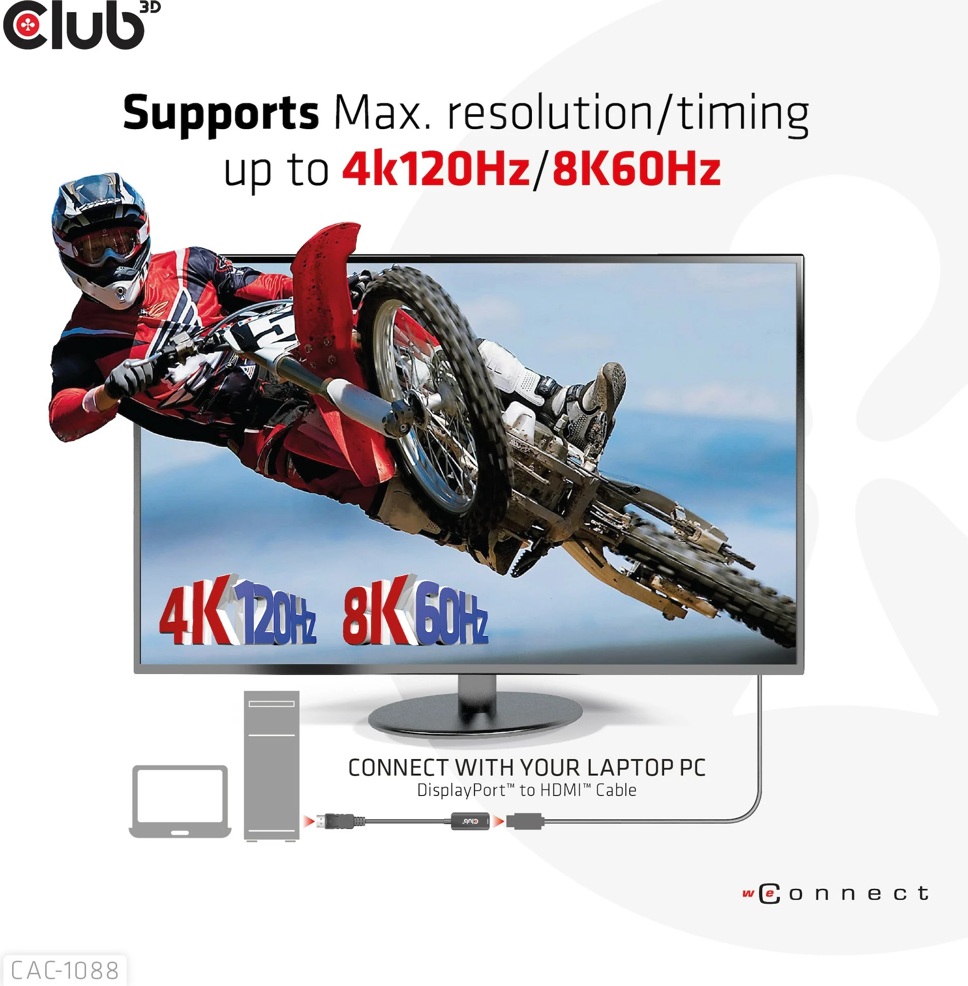 Adapter Club3D DisplayPort 1.4 n’HDMI, HDR, 8K60Hz, i zi