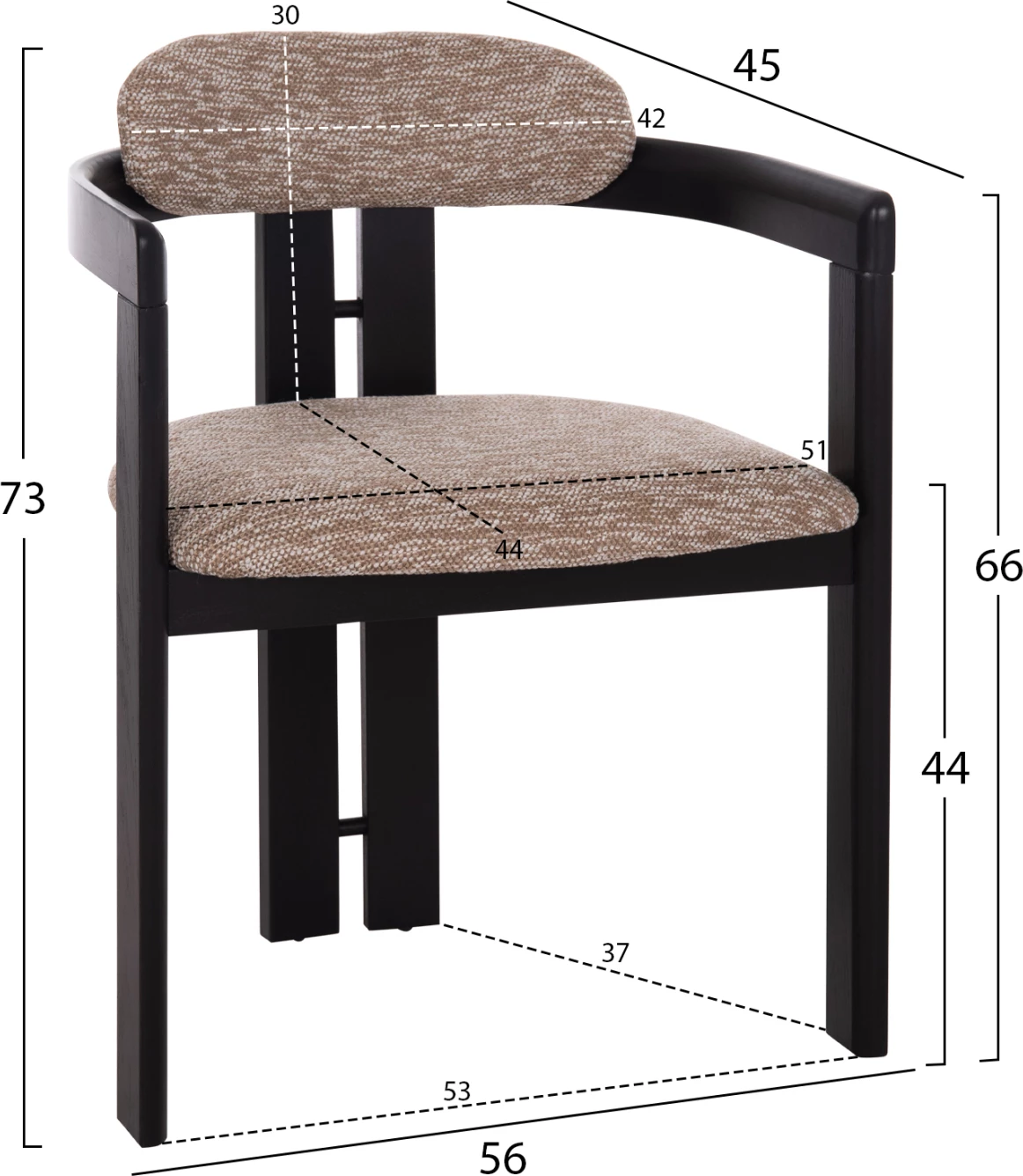 Karrige ngrënieje KALL, stof kafe, dru i zi, FH18247.02, 56x45x73cm