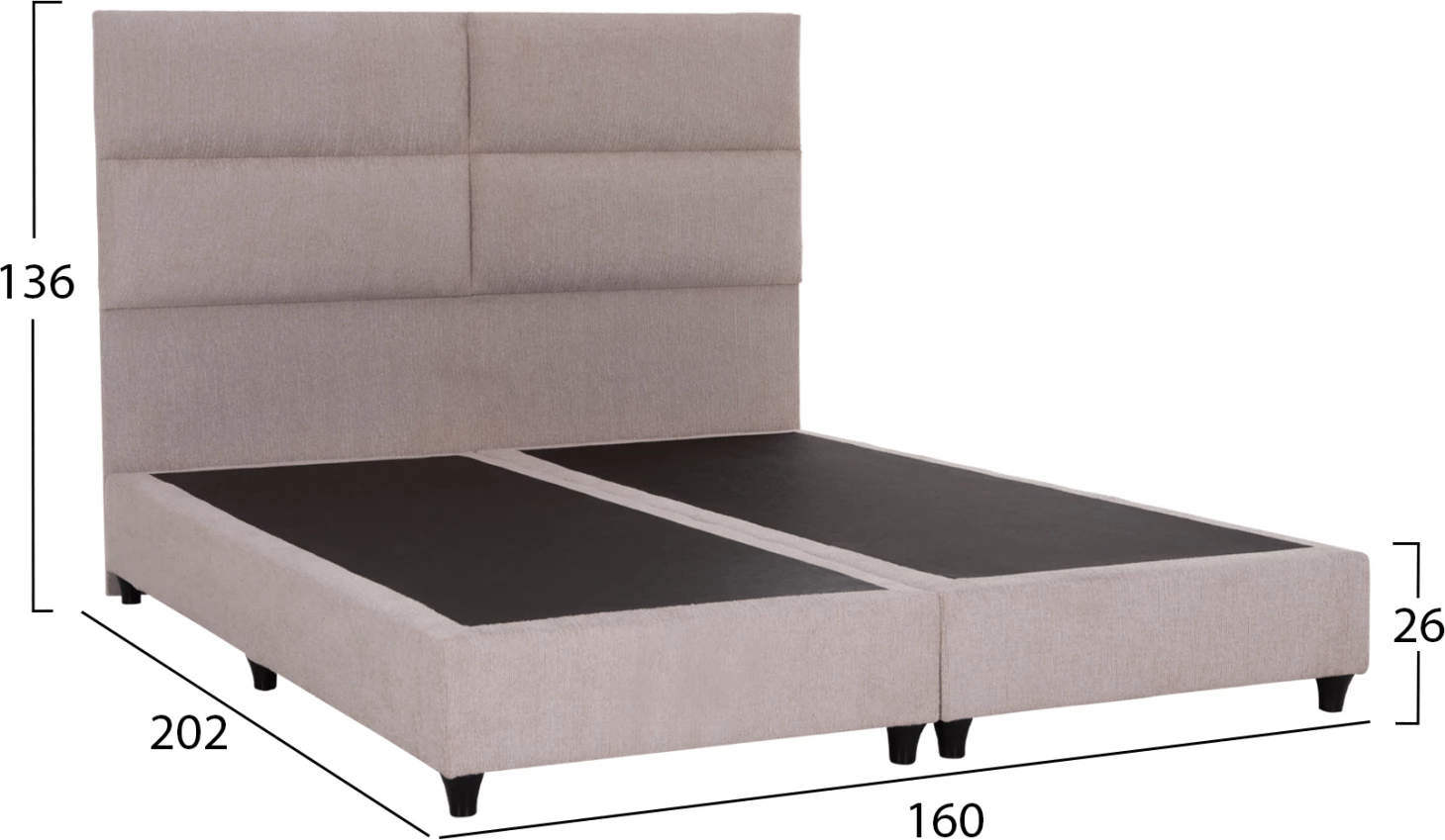 Krevat dopio MILO, material stof bezhë, për dyshek 160x200cm