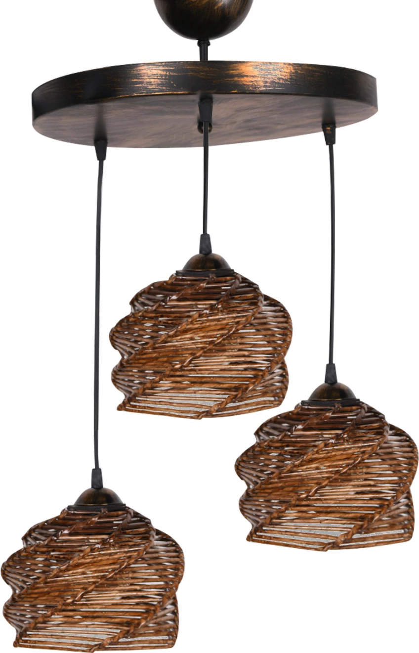 Llambë varëse për tavan, 3 drita, dru bamboo, ngjyrë arre, FH7479, 23x15 cm