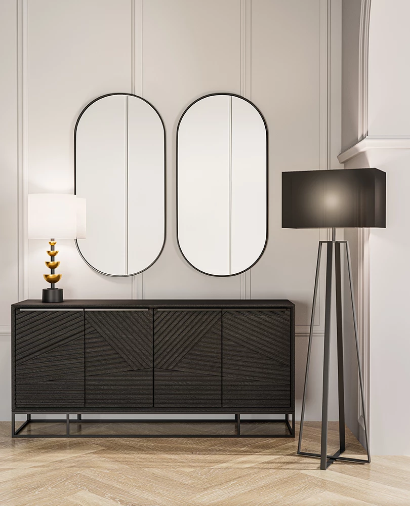 Pasqyrë ovale për mur, ngjyrë e zezë, 60x120cm